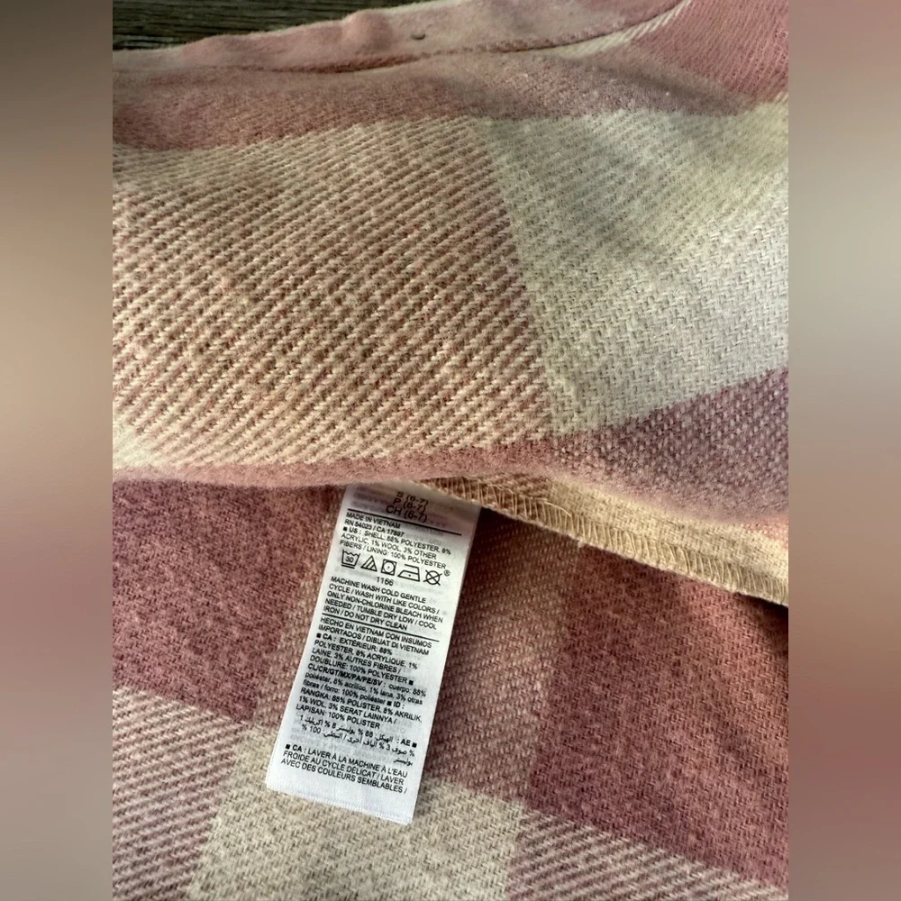 Old Navy Pink White Plaid Flannel Shacket Jacket Comfy Warm Size S 6 7